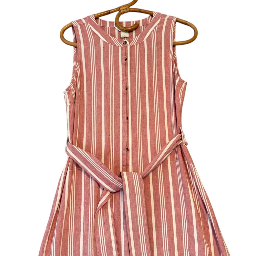 Club Monaco | Sleeveless Button Front Striped Linen Blend Midi Dress Size 6 - Picture 4 of 10
